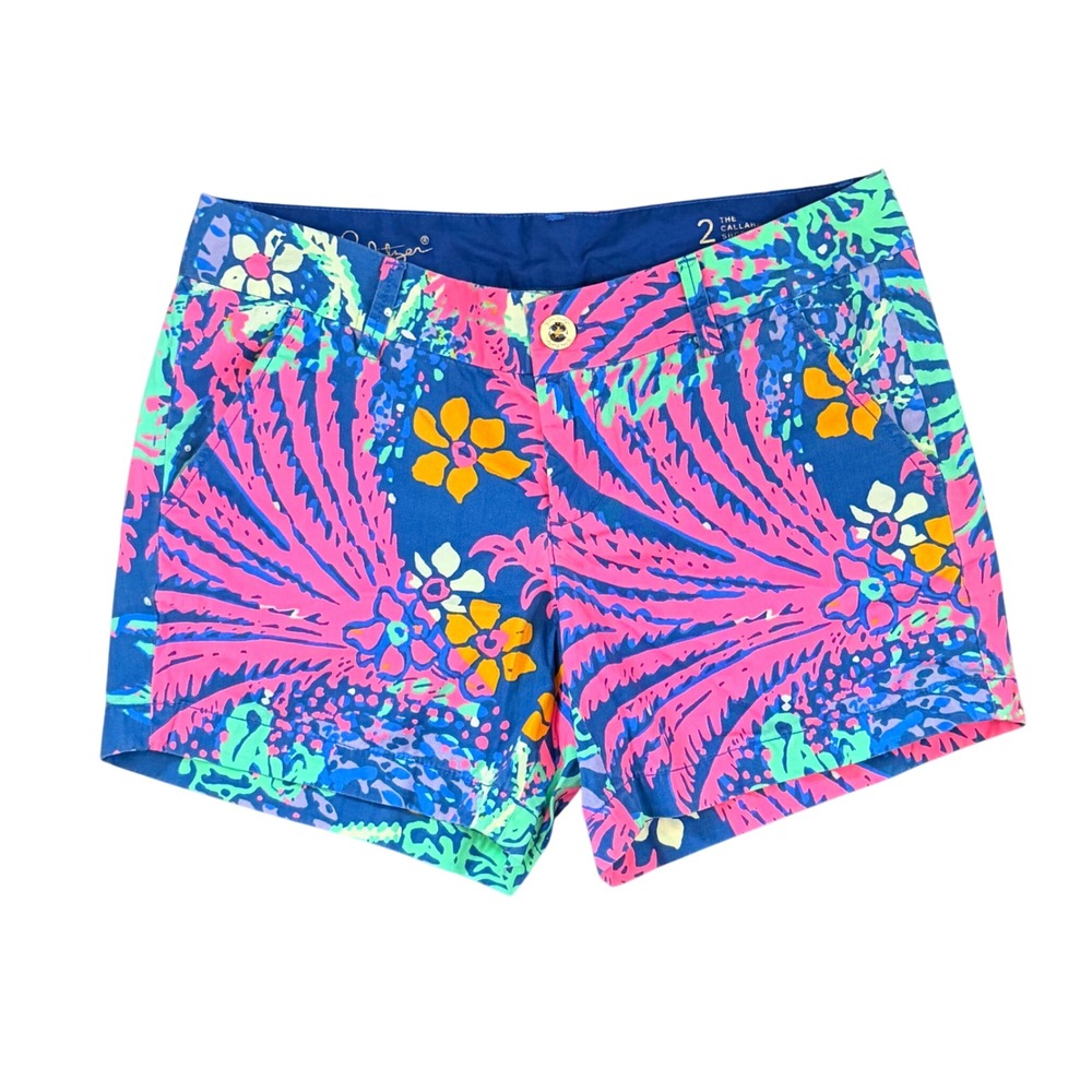 Lilly Pulitzer The Callahan Short Women's 2 Pink Blue Floral Tropical 5 Inseam